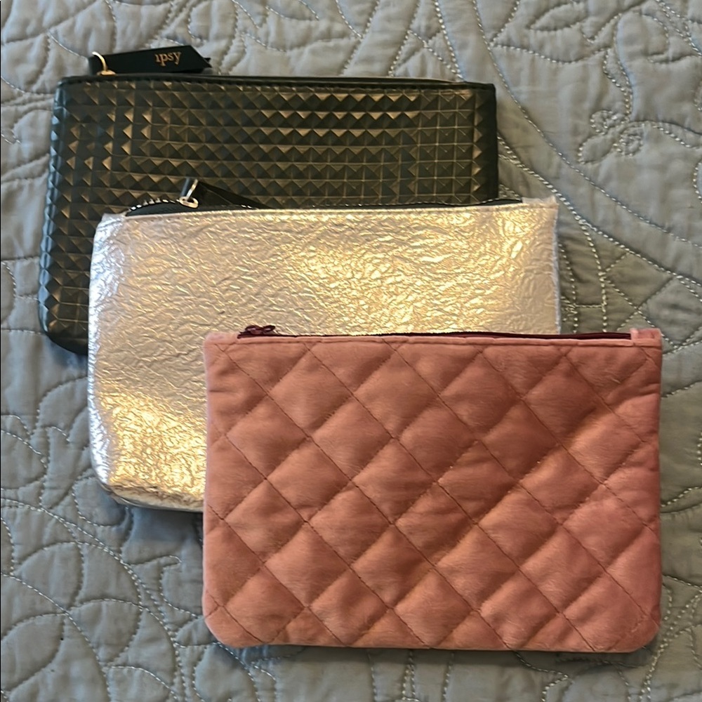 3 Ipsy Cosmetic Bags Quilted Design